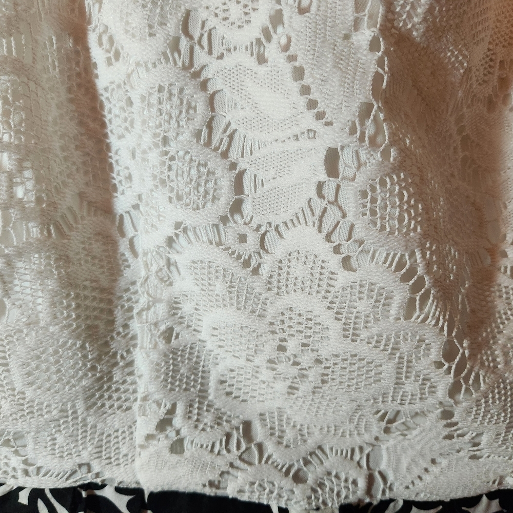 Chic Black and White Floral Lace Midi Dress - Picture 3 of 9